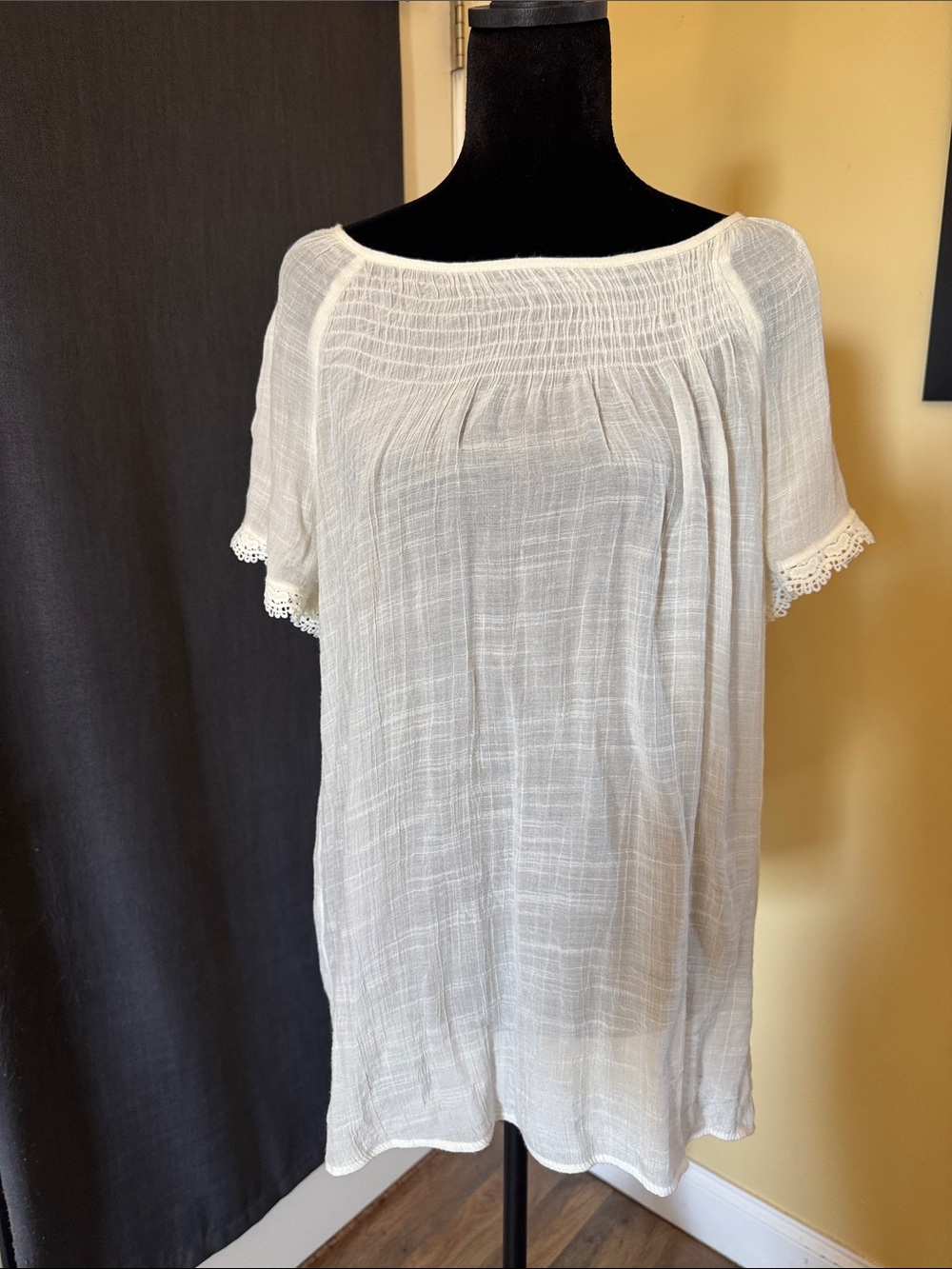 Notations White Gauze Smocked Neck Tunic